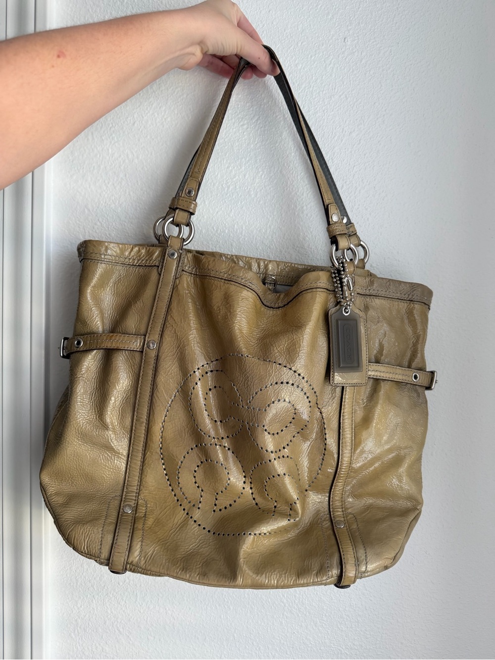 Vintage Coach Tan Perforated Leather Tote